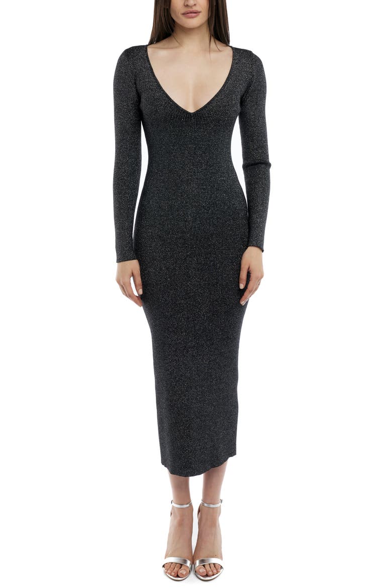 Felicity Deep V Rib Maxi Dress, Alternate, color, Silver black