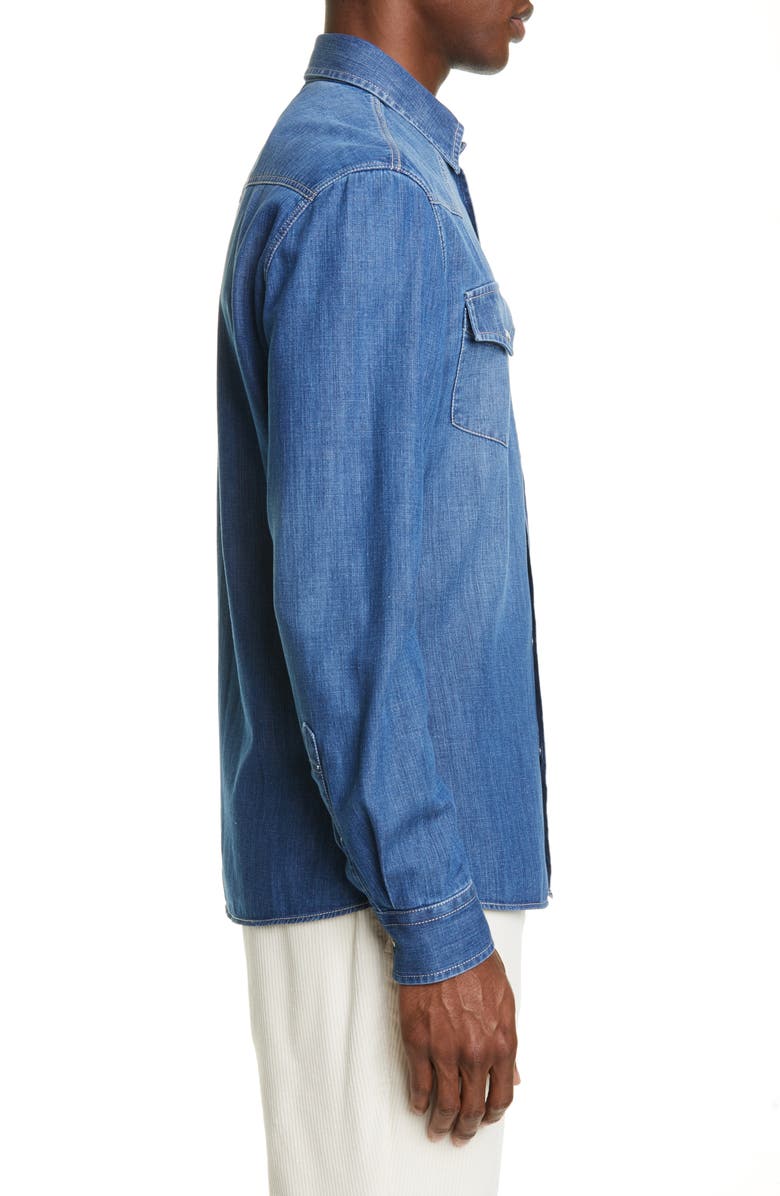 Brunello Cucinelli Leisure Fit Dark Western Shirt, Alternate, color, 