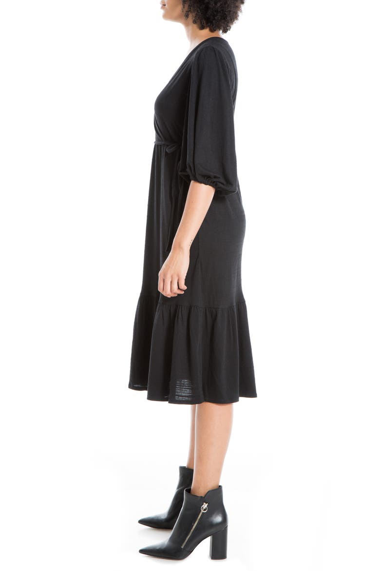 Elbow Length Sleeve Crinkled Jersey Wrap Dress, Alternate, color, BLACK-BLACK