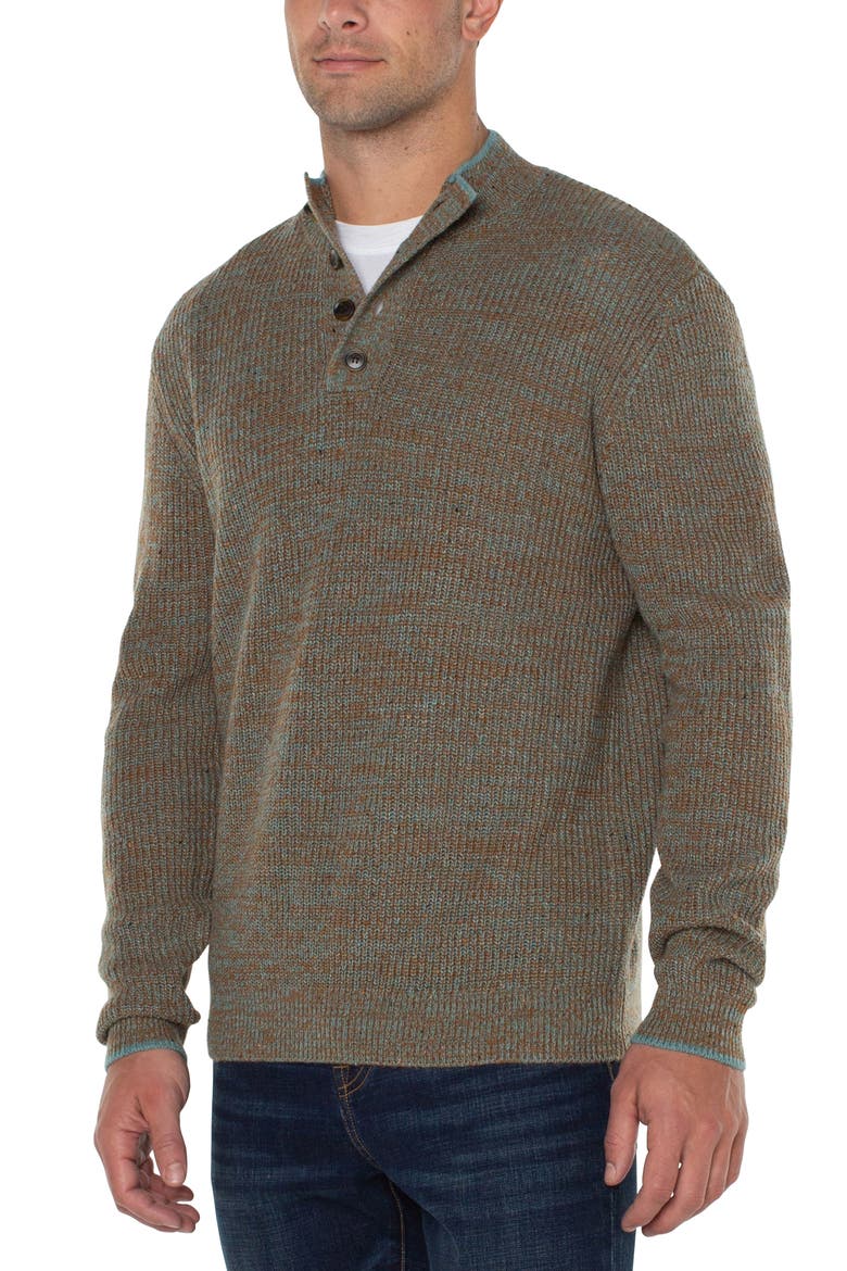 Button Mock Neck Marled Sweater, Alternate, color, CARAMEL MULTI