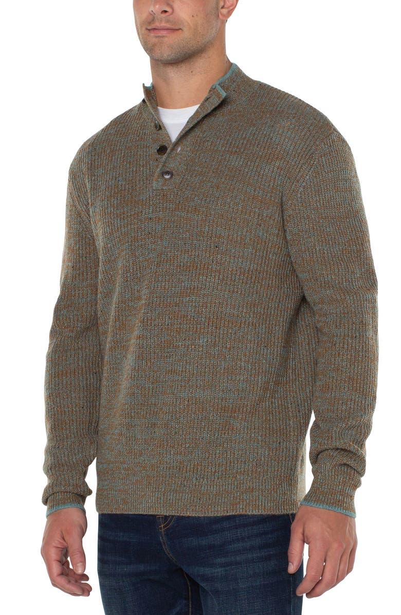 Liverpool Los Angeles Button Mock Neck Marled Sweater, Alternate, color, Caramel Multi