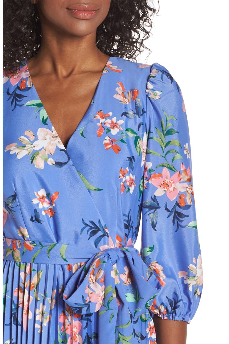 Pleated Faux Wrap Dress, Alternate, color, BLUE