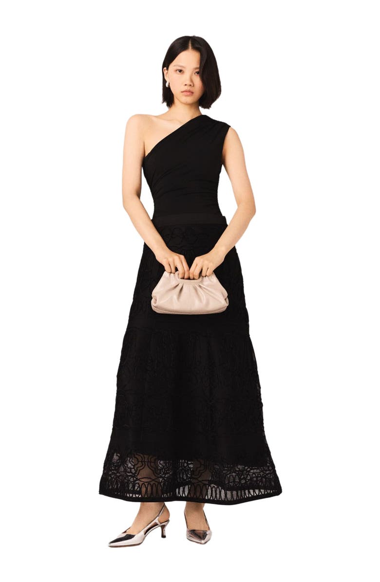 maje Asymmetric bodysuit, Main, color, Black