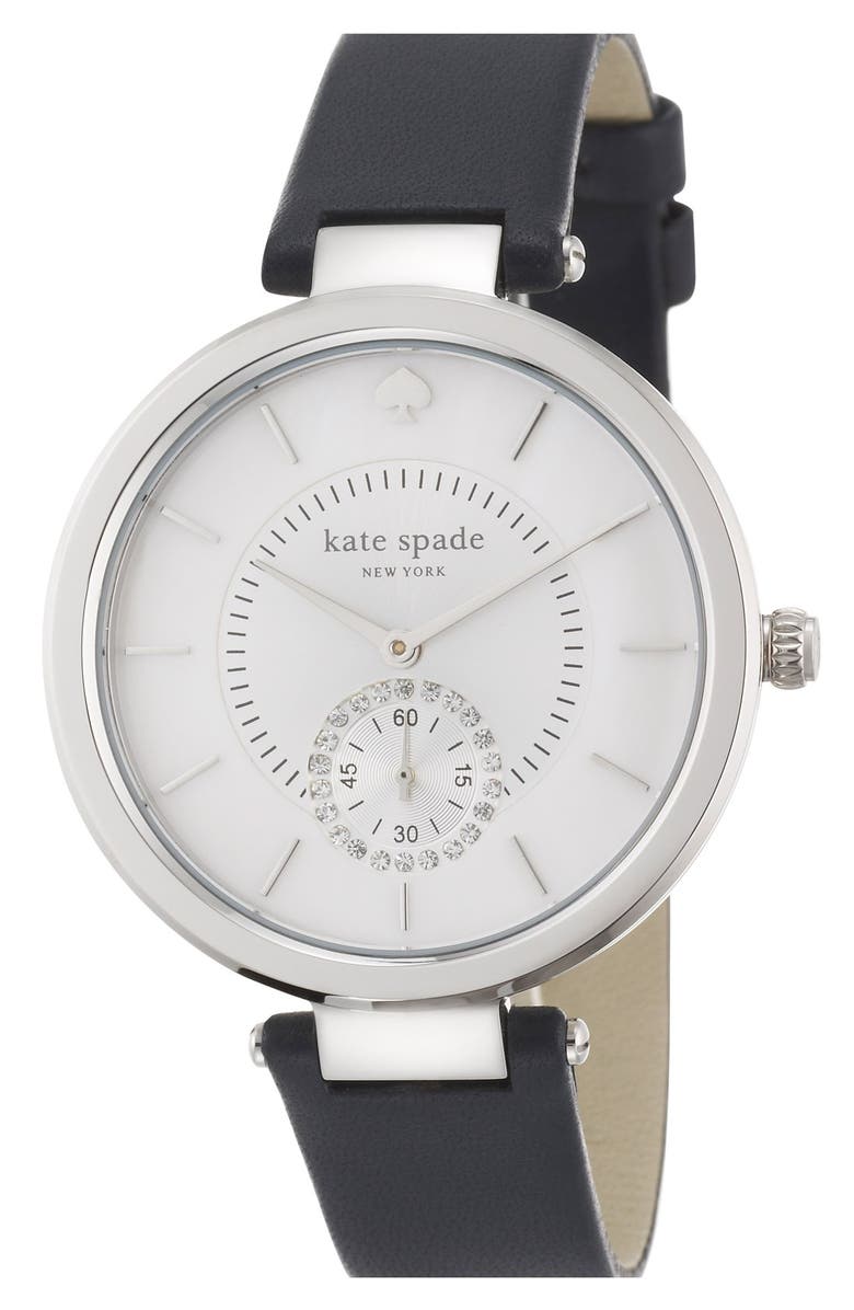 Kate Spade New York 'perry' crystal accent leather strap watch, 38mm, Alternate, color, 