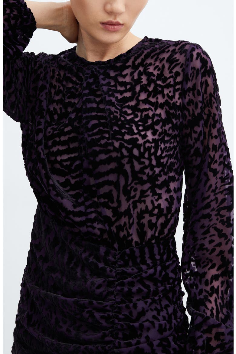Animal Print Long Sleeve Velvet Burnout Minidress, Alternate, color, BLACK