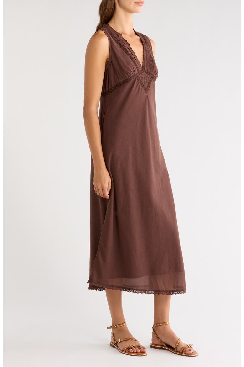 Lace Trim Midi Dress, Alternate, color, CHICORY COFFEE