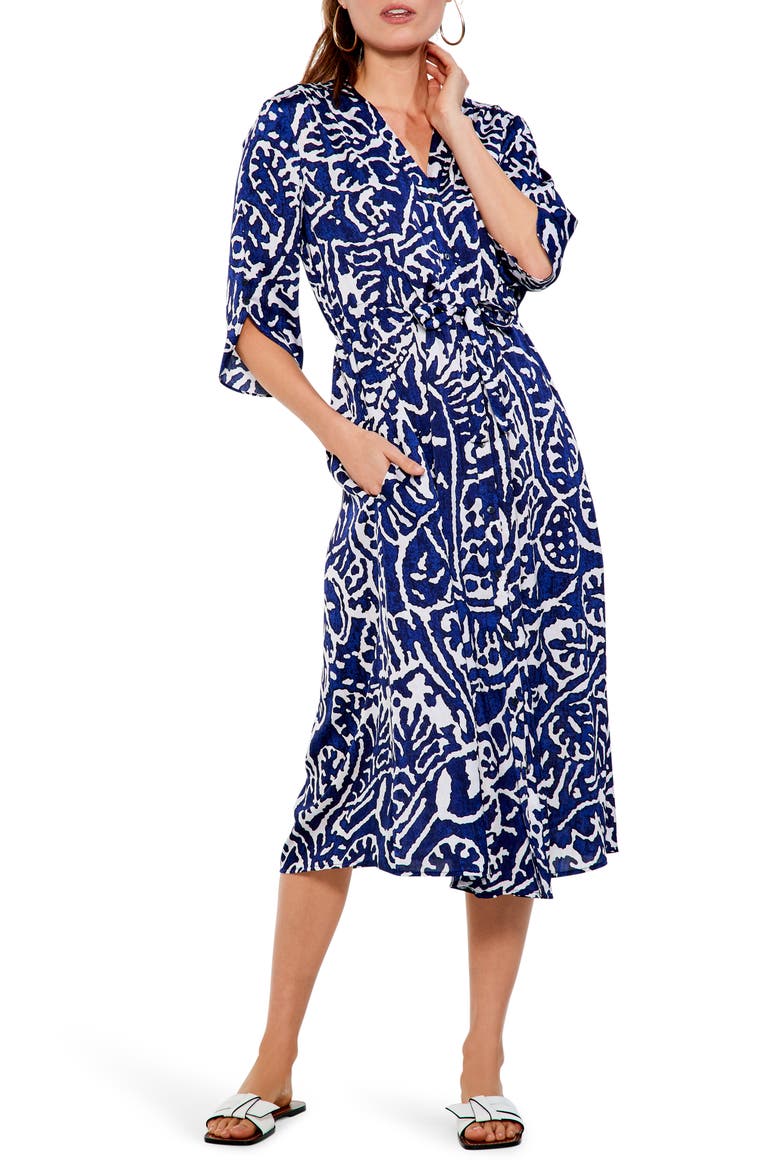 Indigo Stamp Print Shirtdress, Main, color, BLUE MULTI