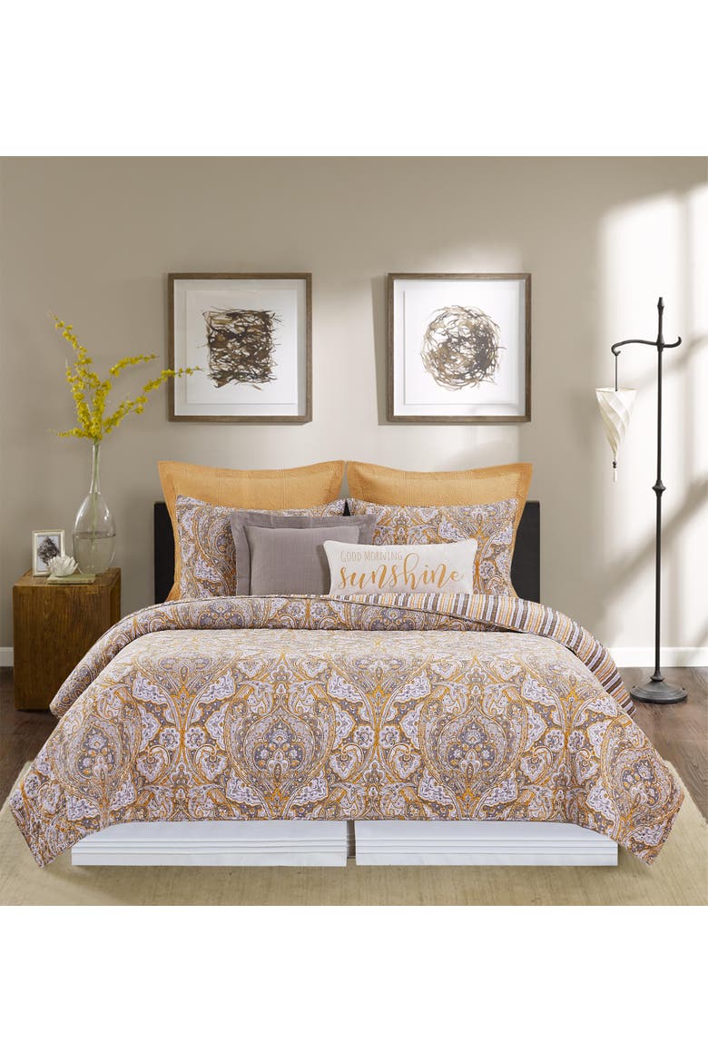 Shay Damask Quilt Set Bedding Collection, Alternate, color, Orange
