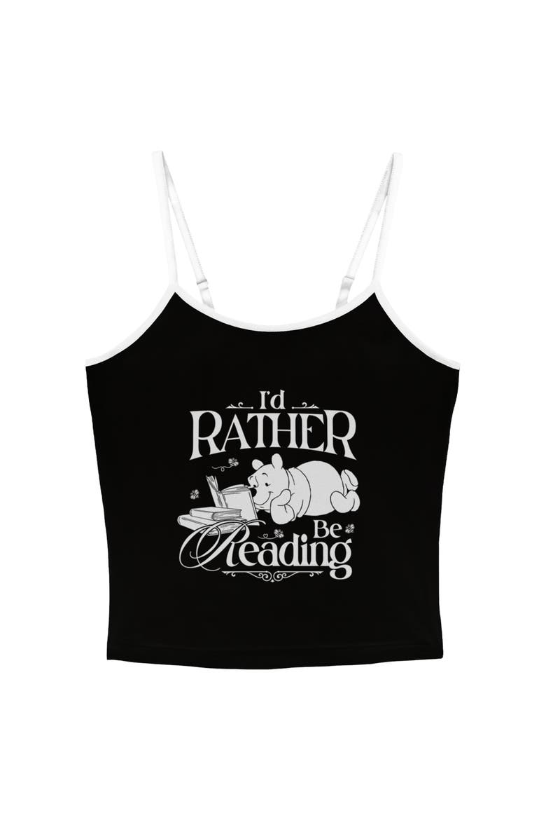 Junior's Bear Rather Be Reading Tank Top, Main, color, White