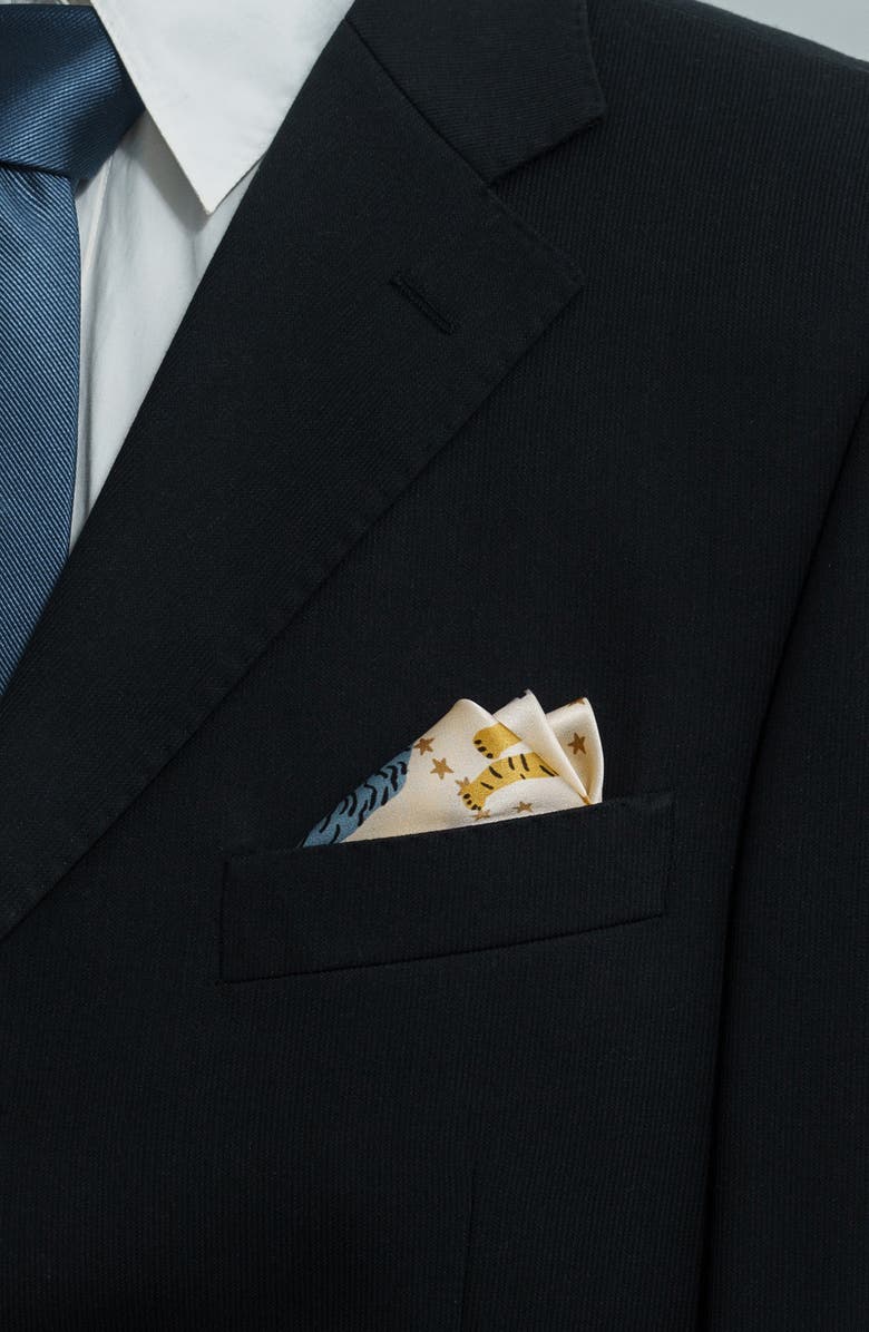 Lost Pattern Neon Tigers Silk Pocket Square, Alternate, color, Blue