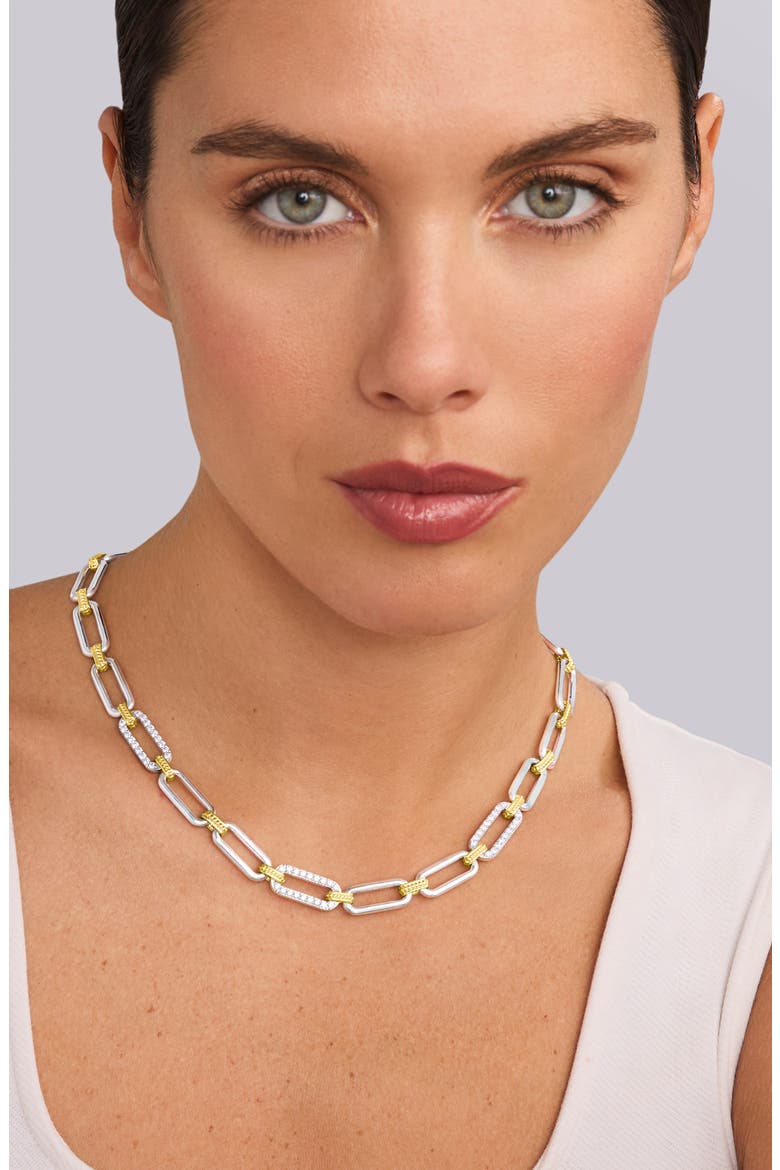 18k Gold & Sterling Silver Diamond Link Necklace, Alternate, color, TWO-TONE