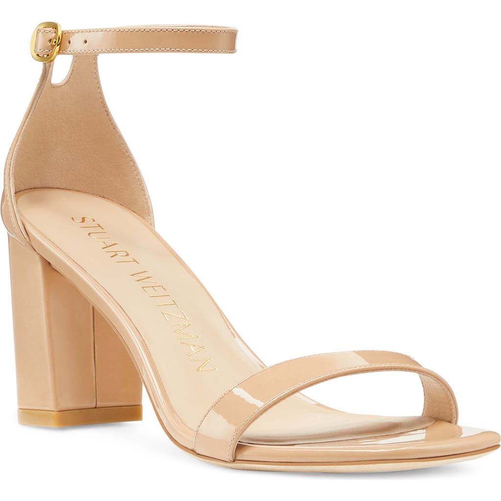 Stuart Weitzman Nearlynude Patent-leather Sandals In Adobe