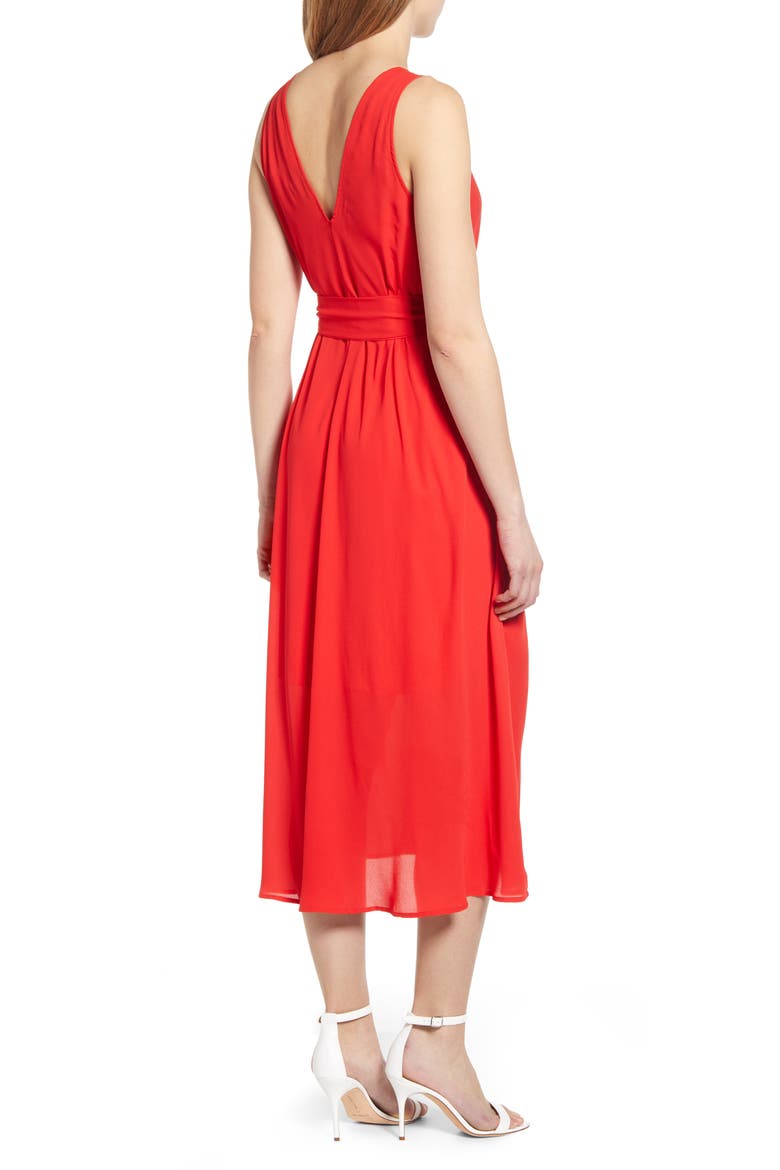 Riley V-Neck Pleat Dress, Alternate, color, AURORA/ RED