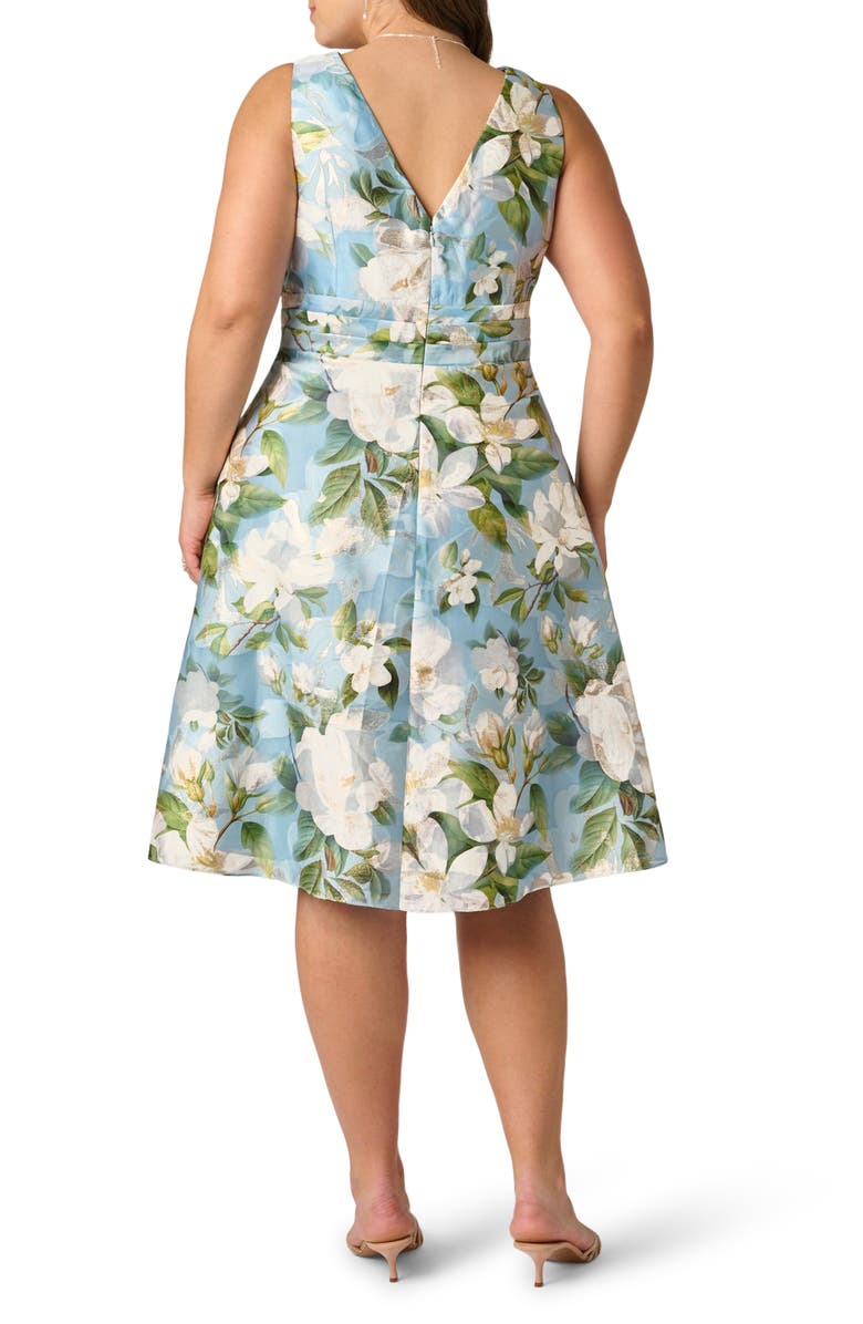 Adrianna Papell Magnolia Floral Jacquard Midi Fit & Flare Dress, Alternate, color, Blue Multi