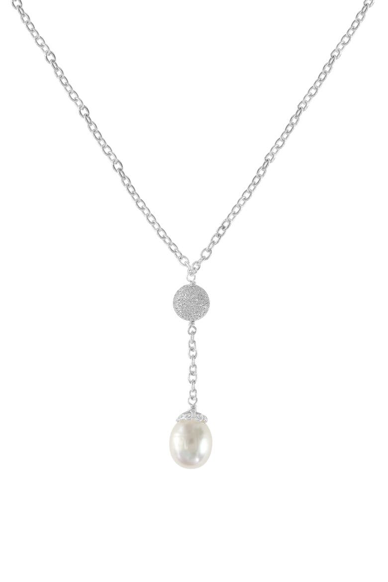 Sterling Silver Freshwater Pearl Lariat Necklace, Main, color, WHITE