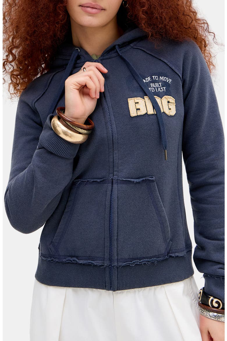 Graphic Appliqué Zip Front Sweatshirt, Main, color, BLUE