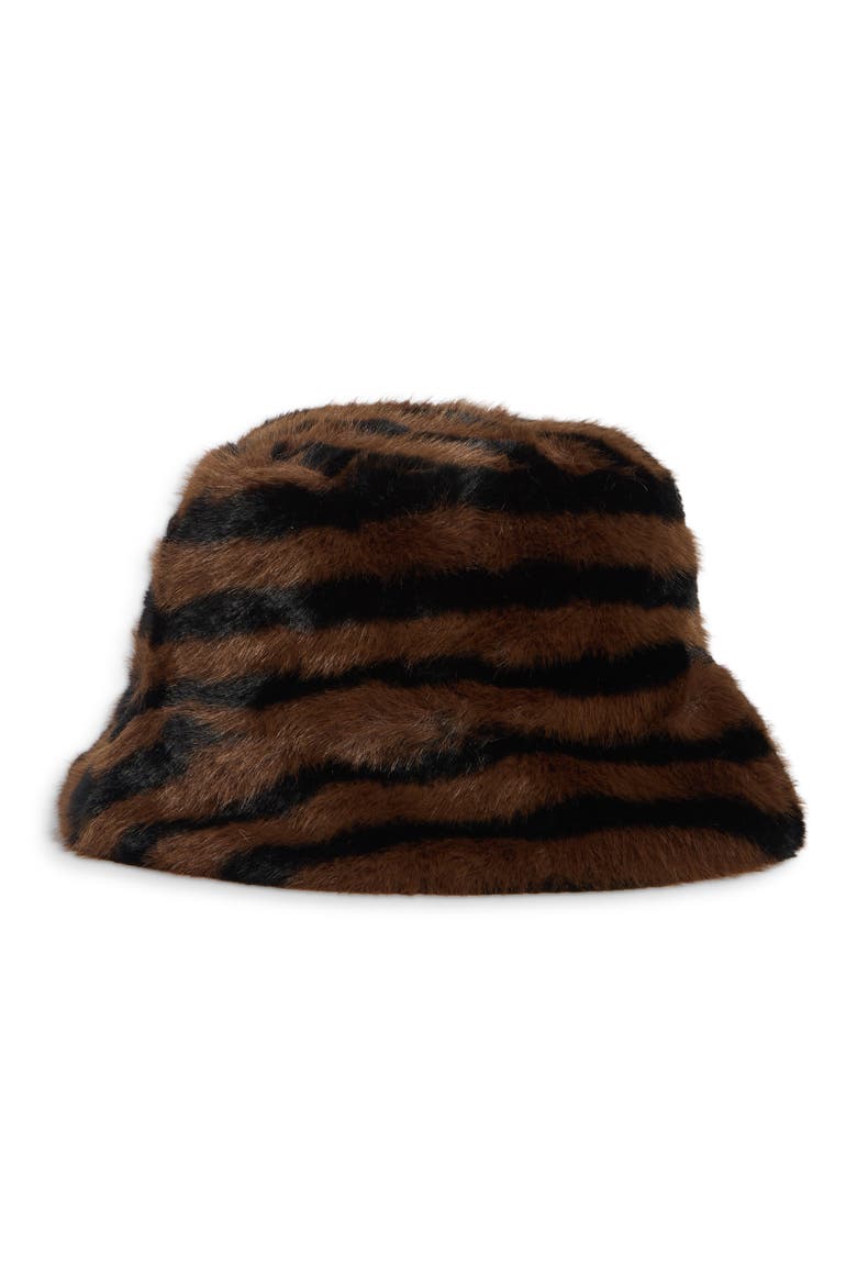 Zebra Faux Fur Bucket Hat, Alternate, color, BLACK/ BROWN