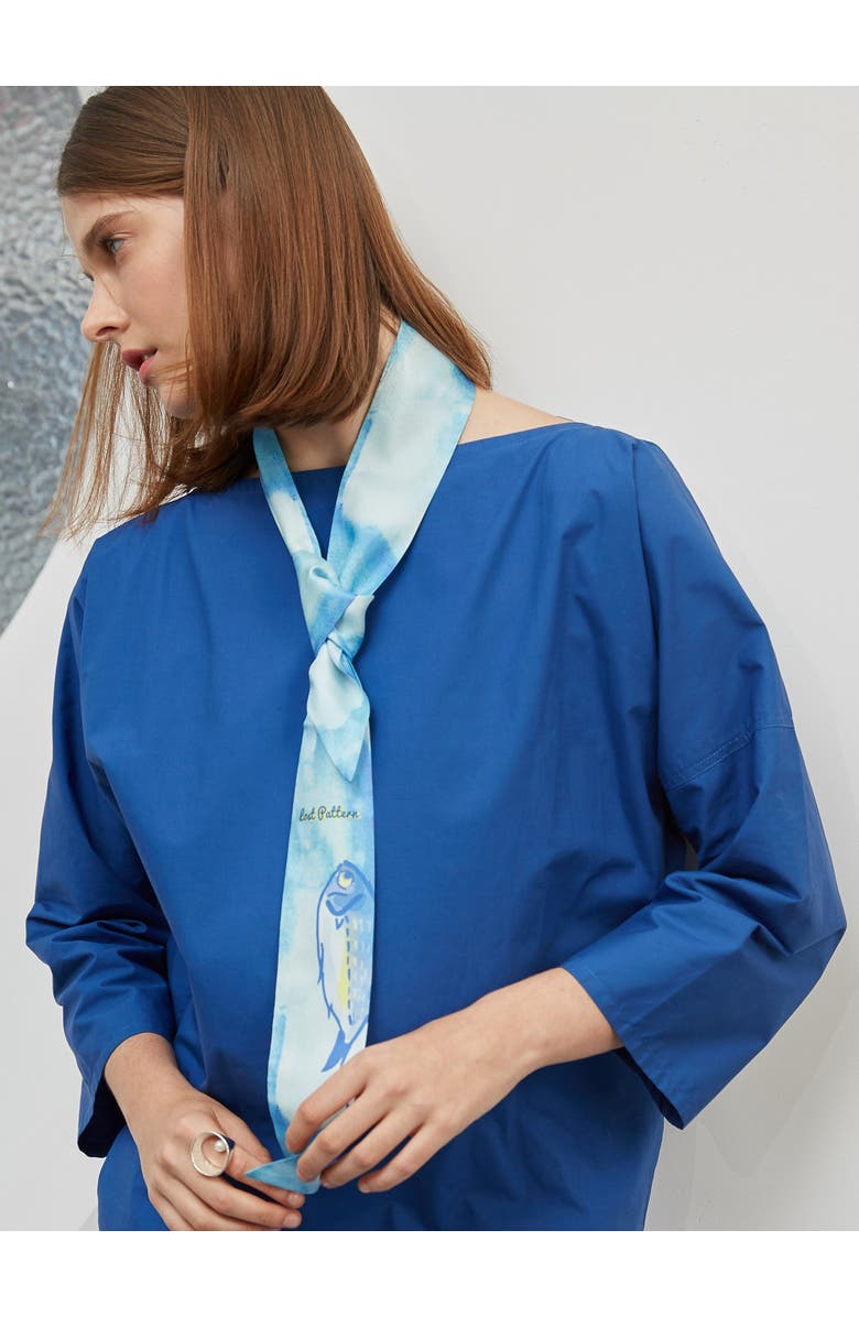 Lost Pattern "Blue Fin" Silk Skinny Scarf, Alternate, color, Blue