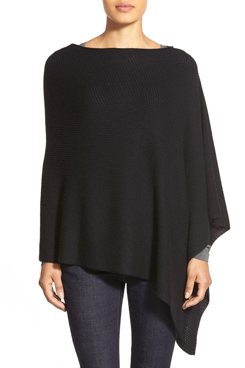 Textured Merino Knit Poncho, Main, color, BLACK