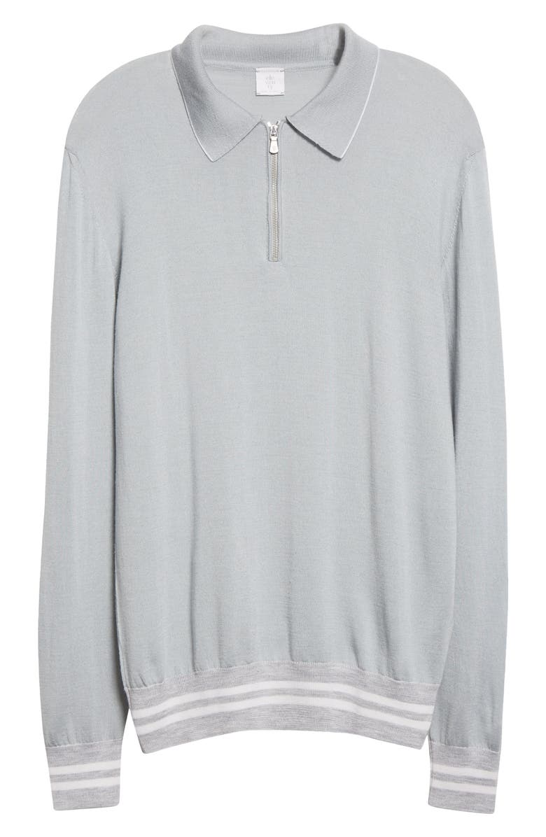 Eleventy Tipped Long Sleeve Merino Wool & Silk Zip Polo Sweater, Alternate, color, 