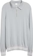 Eleventy Tipped Long Sleeve Merino Wool & Silk Zip Polo Sweater