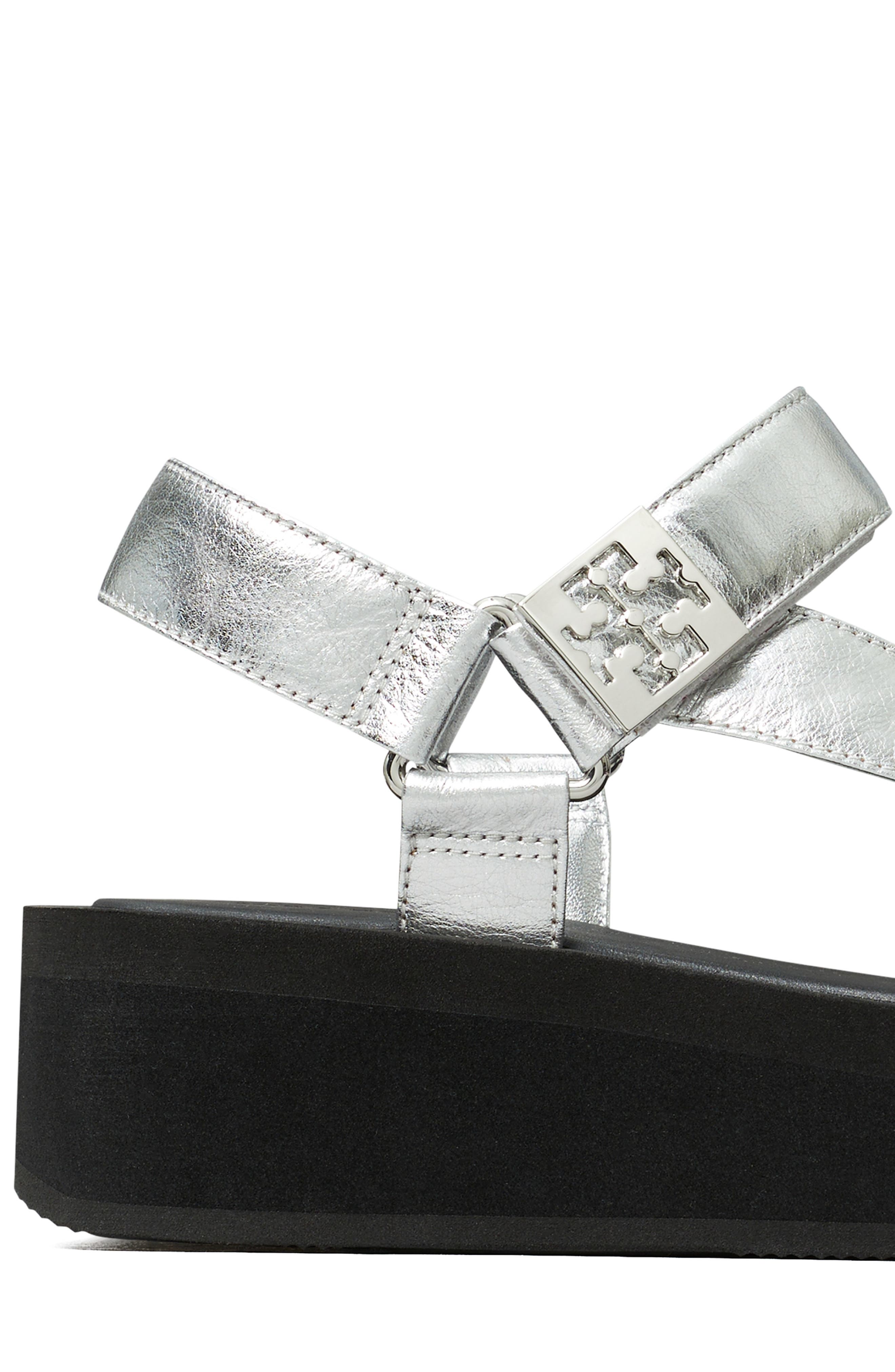 Tory Burch Mellow Platform Sandal, Alternate, color, Silver / Perfect Black