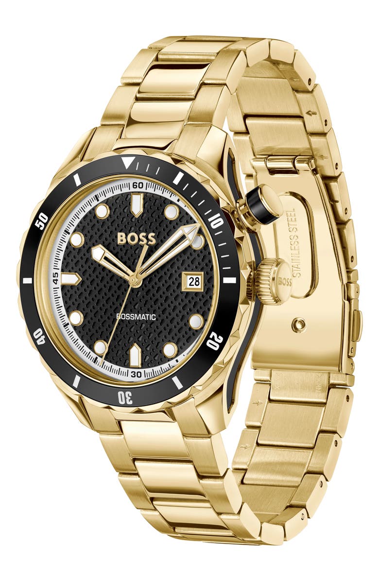 BOSS matic Bracelet Watch, 42mm, Alternate, color, Gold/ Black