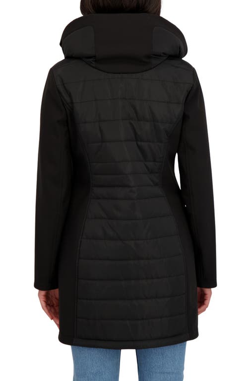 Sebby Water Resistant Mixed Media Softshell Coat In Black