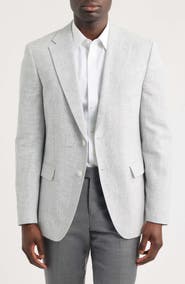 BOSS Hutson Slim Fit Grey Mélange Slub Linen & Cotton Blend Sport Coat