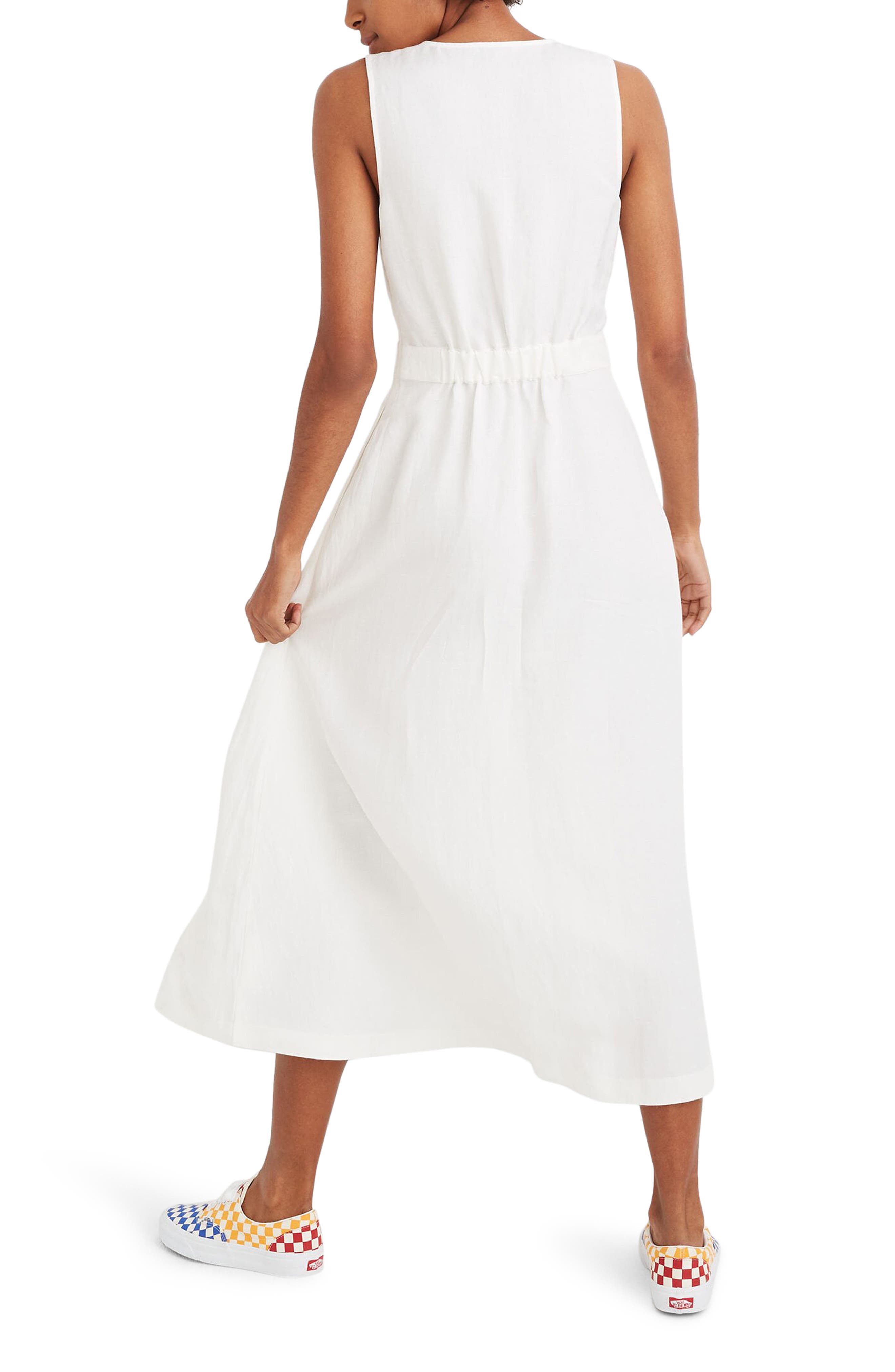 NWT Madewell Button-Waist Wrap Midi Dress Linen XXS 00 Petite