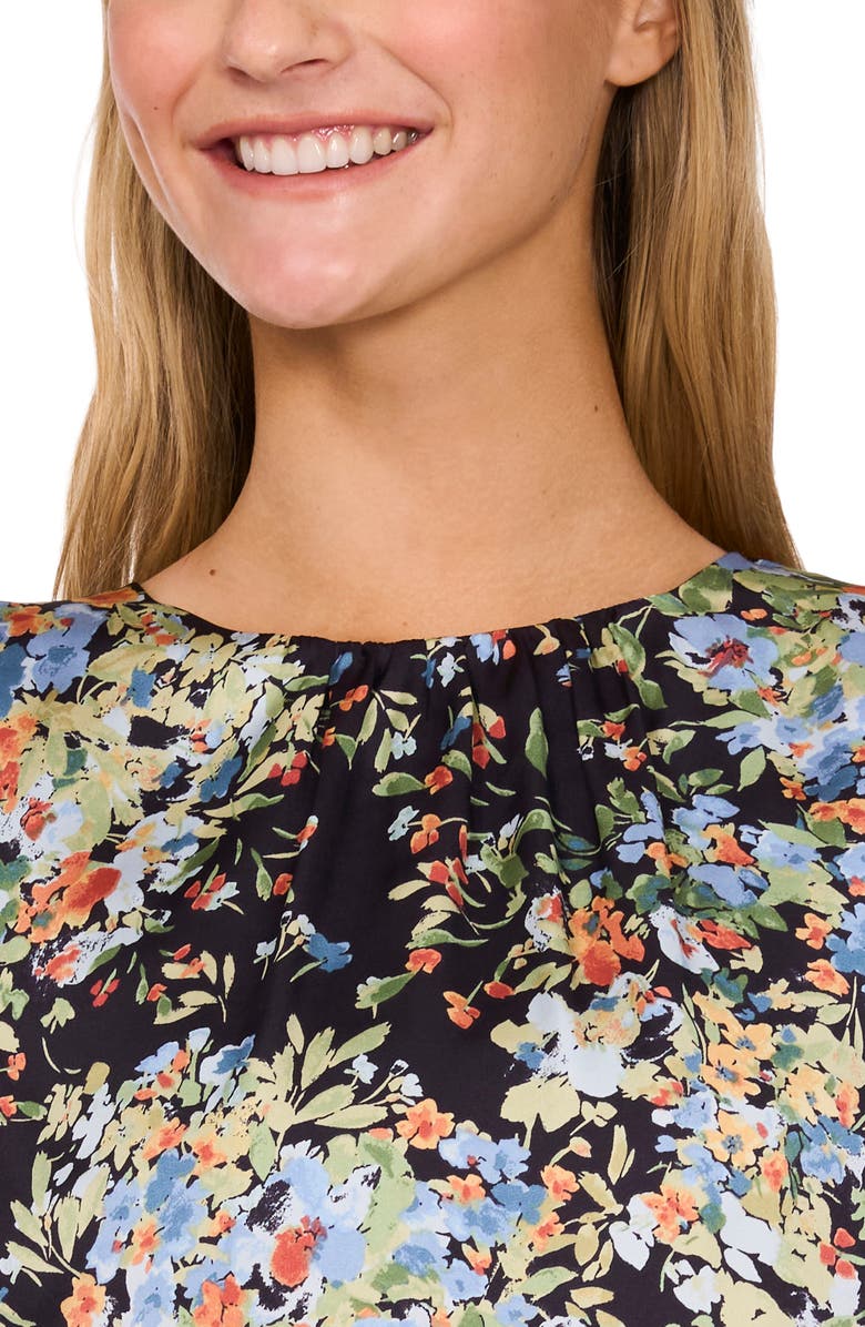 CeCe Floral Ruffle Cuff Charmeuse Top, Alternate, color, 