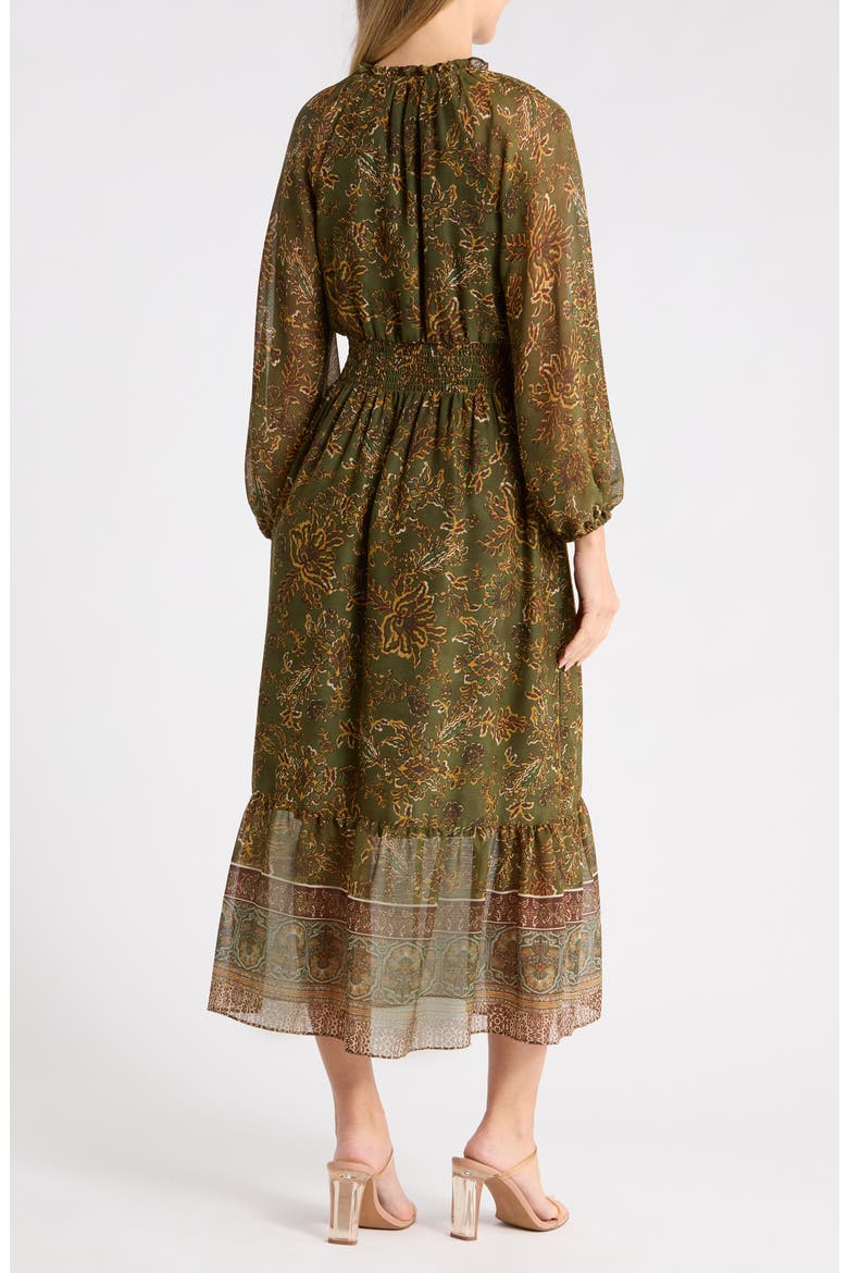Patterned Chiffon Ruffle Long Sleeve Maxi Dress, Alternate, color, GREEN MULTI