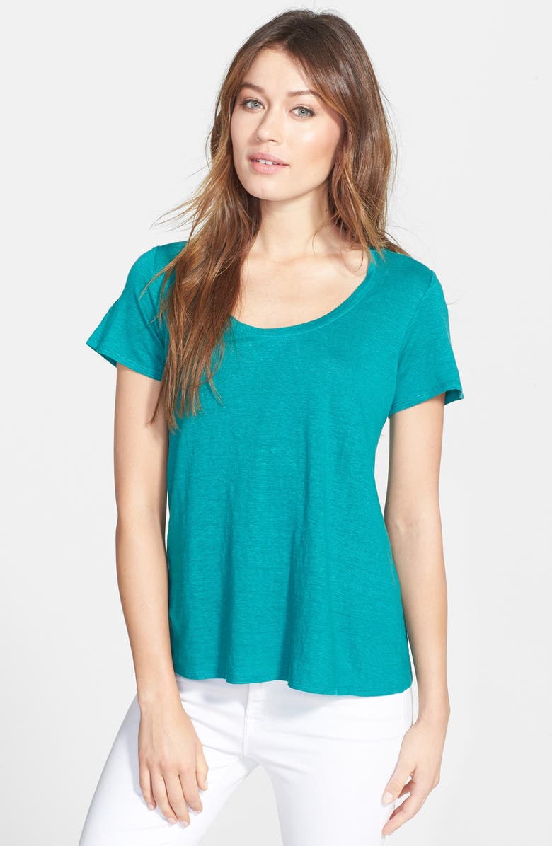 Eileen Fisher U-Neck Organic Linen A-Line Tee, Main, color, 