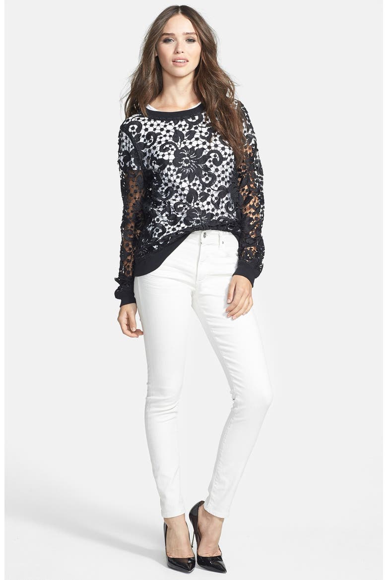 Embroidered Lace Pullover, Alternate, color, BLACK