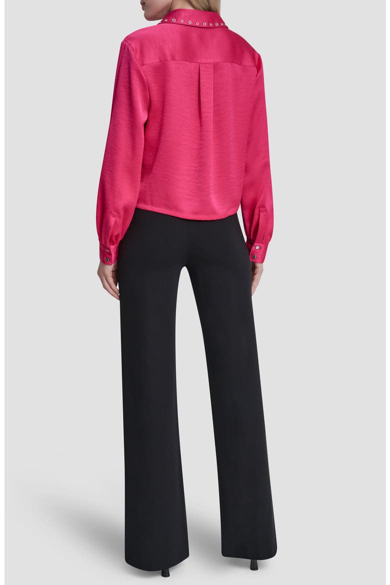 Grommet Collar Button-Up Shirt, Alternate, color, HOT PINK