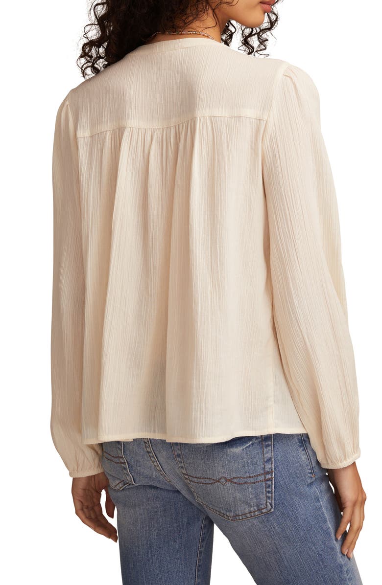 Lucky Brand Lace Inset Cotton Button-Up Peasant Top, Alternate, color, Whisper White