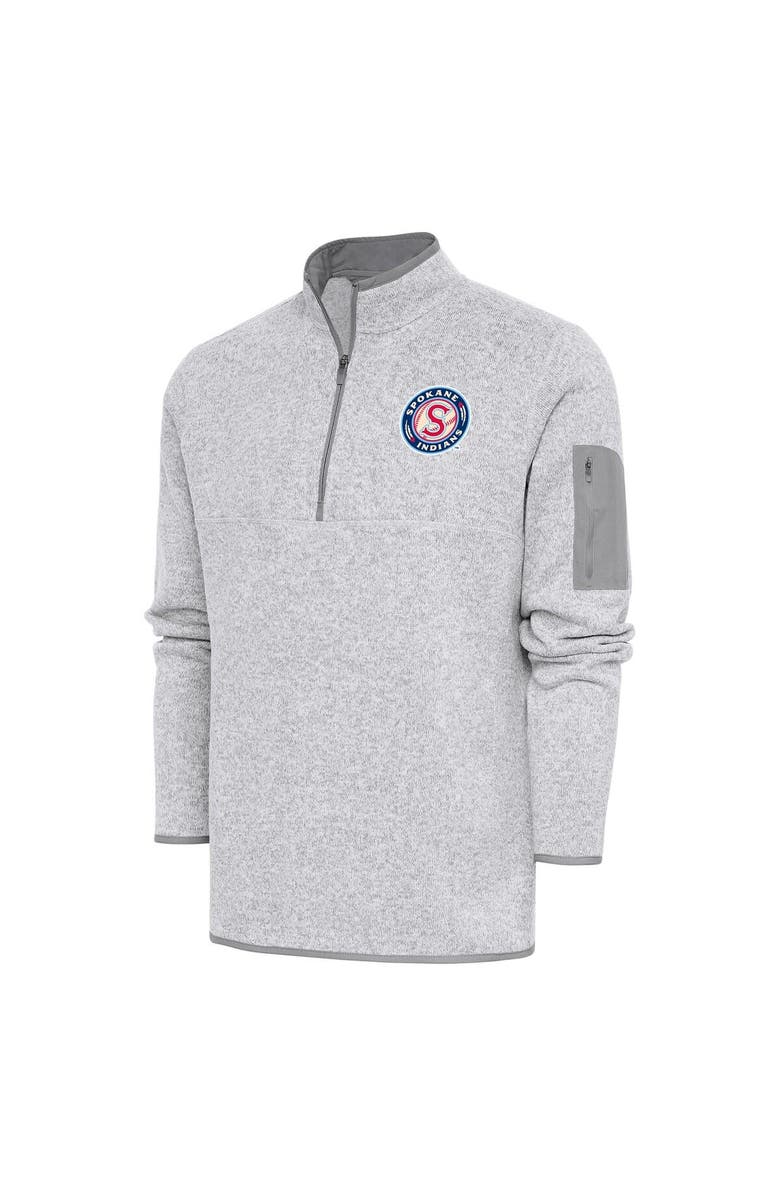 ANTIGUA Men's Antigua  Heather Gray Spokane Indians Fortune Quarter-Zip Pullover Jacket, Alternate, color, 