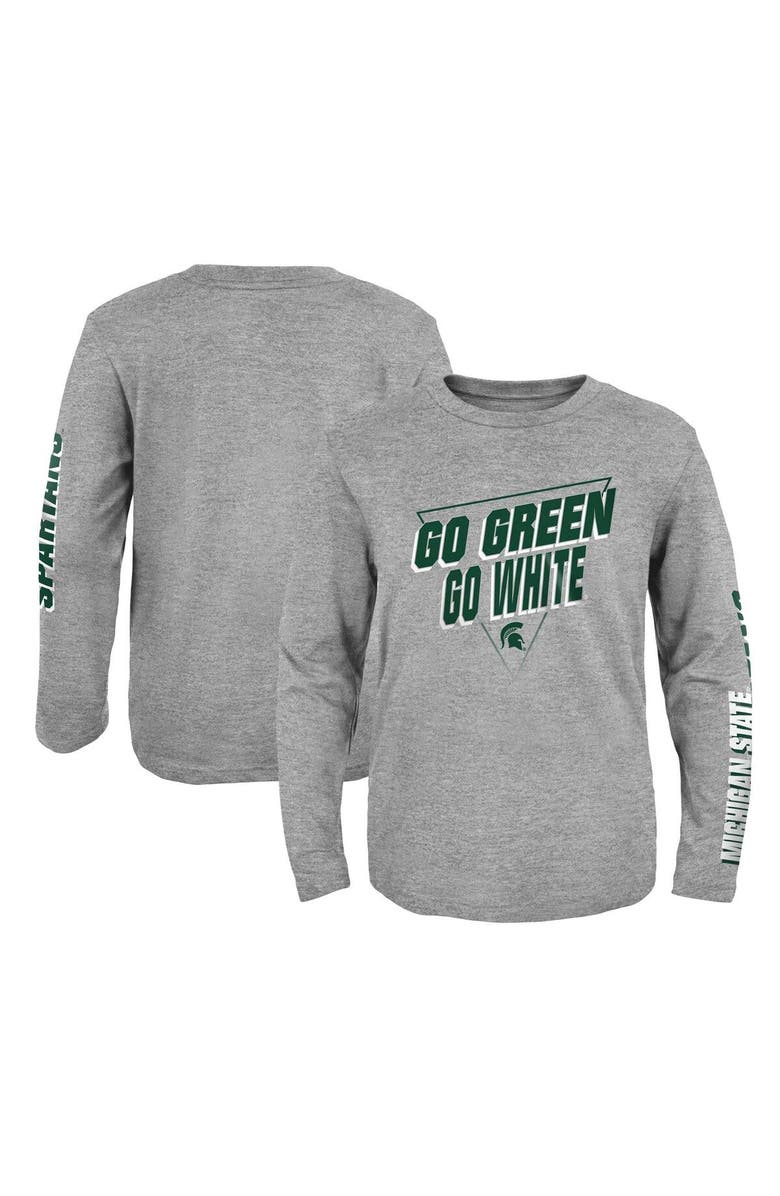 Outerstuff Youth Heather Gray Michigan State Spartans 2-Hit For My Team Long Sleeve T-Shirt, Main, color, 