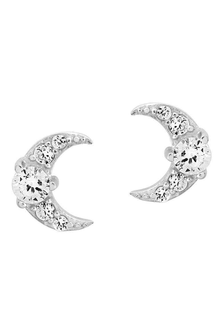 Crescent Moon Stud Earrings, Main, color, SILVER