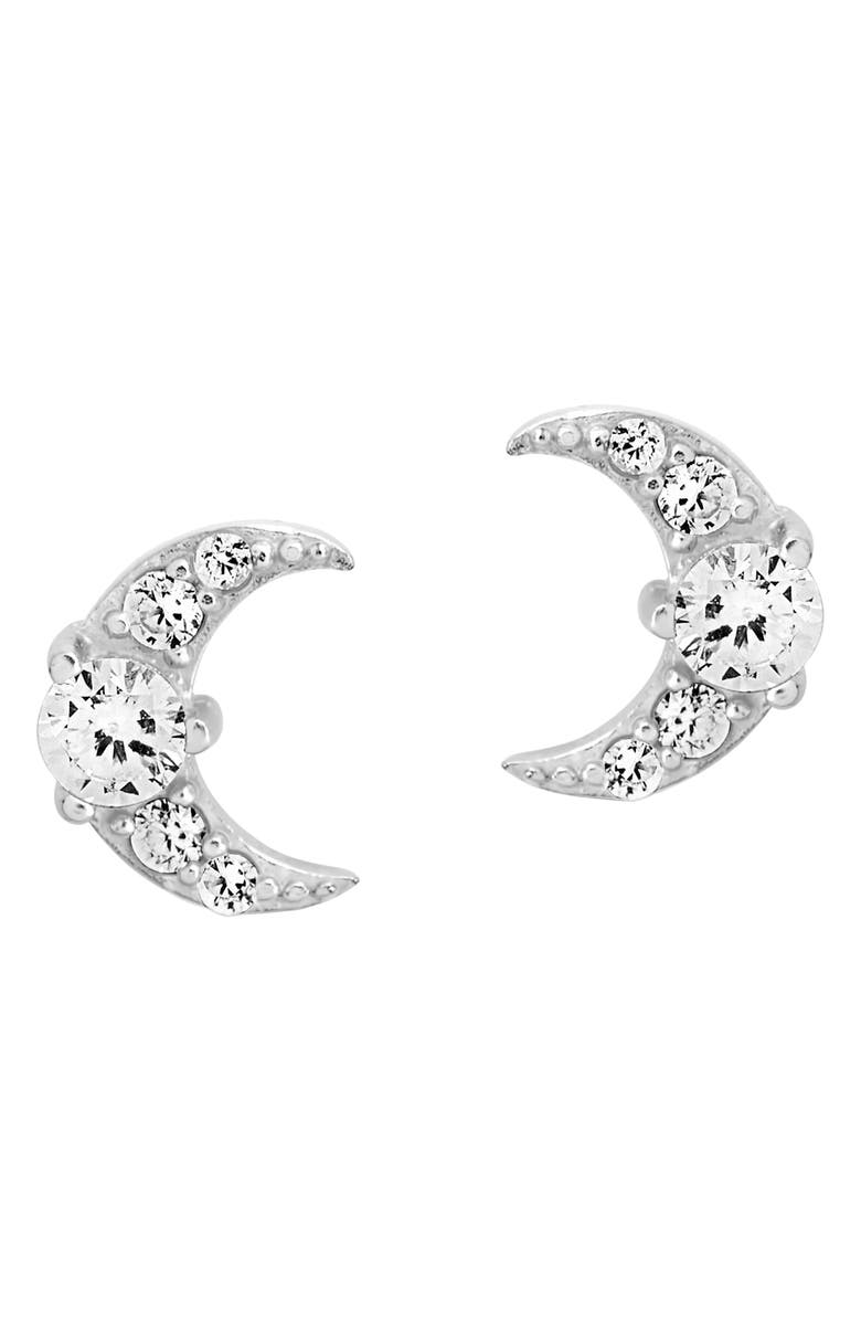 Sterling Forever Crescent Moon Stud Earrings, Main, color, 