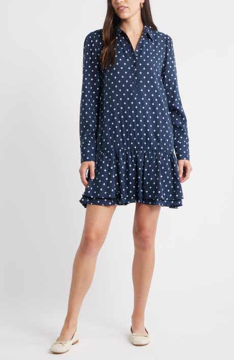 Caslon® Flounce Hem Long Sleeve Mini Shirtdress