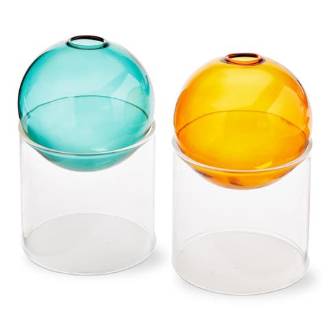 Multi Glass Sphere Vases Set of 2 3.15x3.15x5.1 in