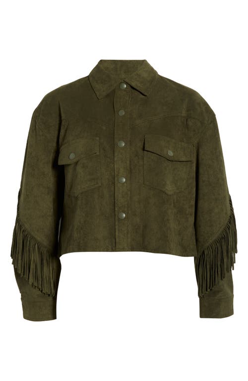 Blanknyc Faux Suede Fringe Jacket In Green