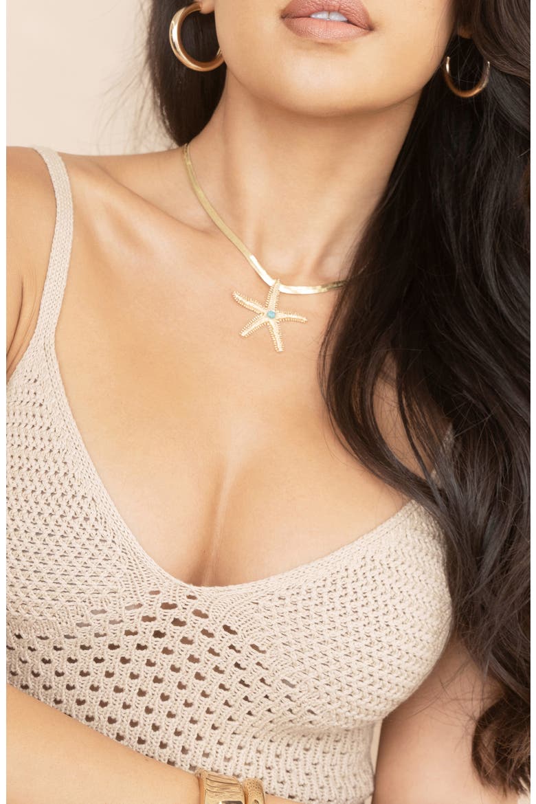 Mermaid Cove Starfish Pendant Necklace, Alternate, color, TURQUOISE