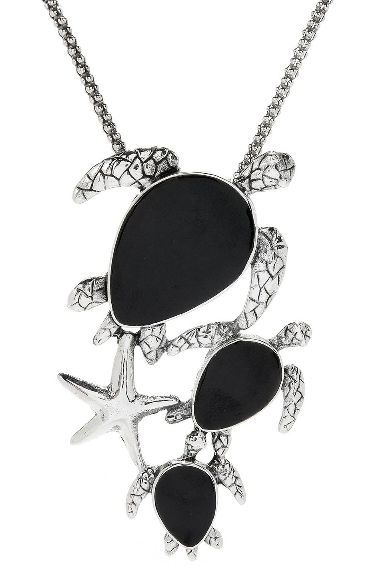 Sterling Silver Shell Turtle and Starfish Pendant Necklace