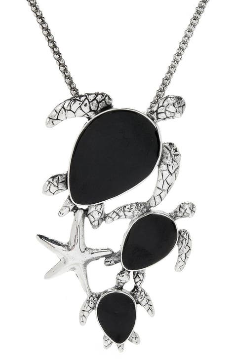 Sterling Silver Shell Turtle and Starfish Pendant Necklace