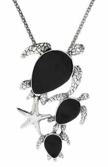 Sterling Silver Shell Turtle and Starfish Pendant Necklace