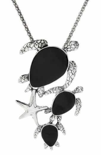 Sterling Silver Shell Turtle and Starfish Pendant Necklace