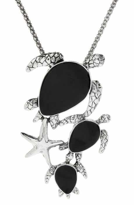 Sterling Silver Shell Turtle and Starfish Pendant Necklace