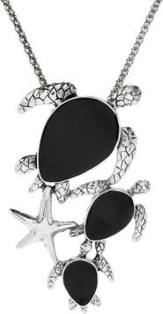 SAMUEL B. Sterling Silver Shell Turtle and Starfish Pendant Necklace